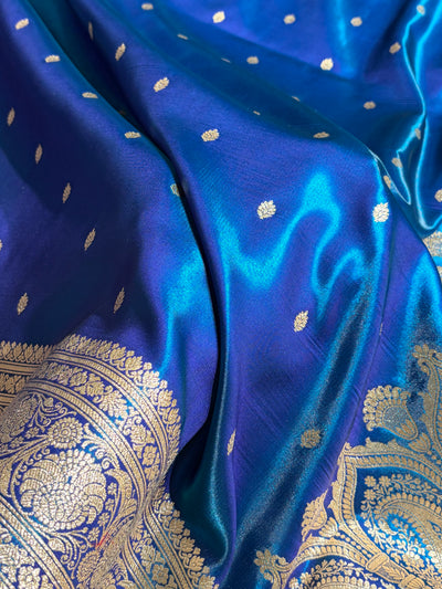 Banarasi Peacock Shades Booti Pattern Banarasi Satin Silk Saree SS62