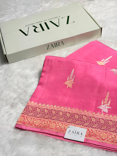 Pink Shades Contrast Meena Boota Handwoven Pure Katan Paper Silk RM-36