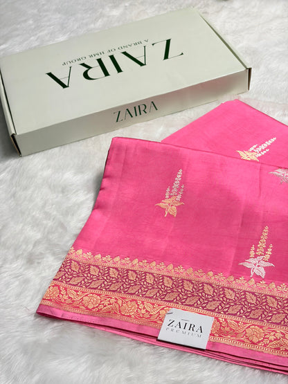 Pink Shades Meena Boota Handwoven Pure Katan Raw Mango Silk RM-36