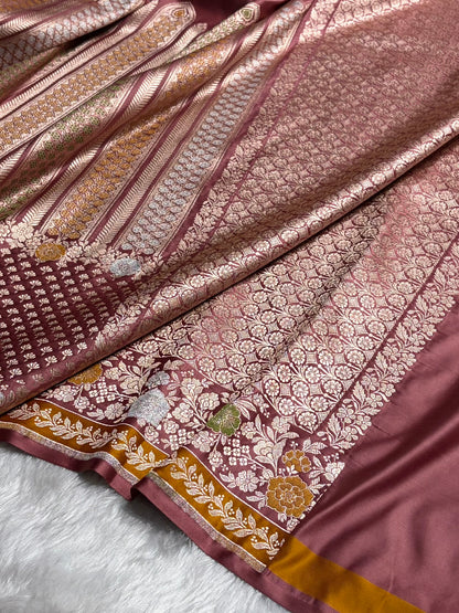 Mauve Shades Floral Minakari Skirt Border Mashru Silk Saree MSM-83