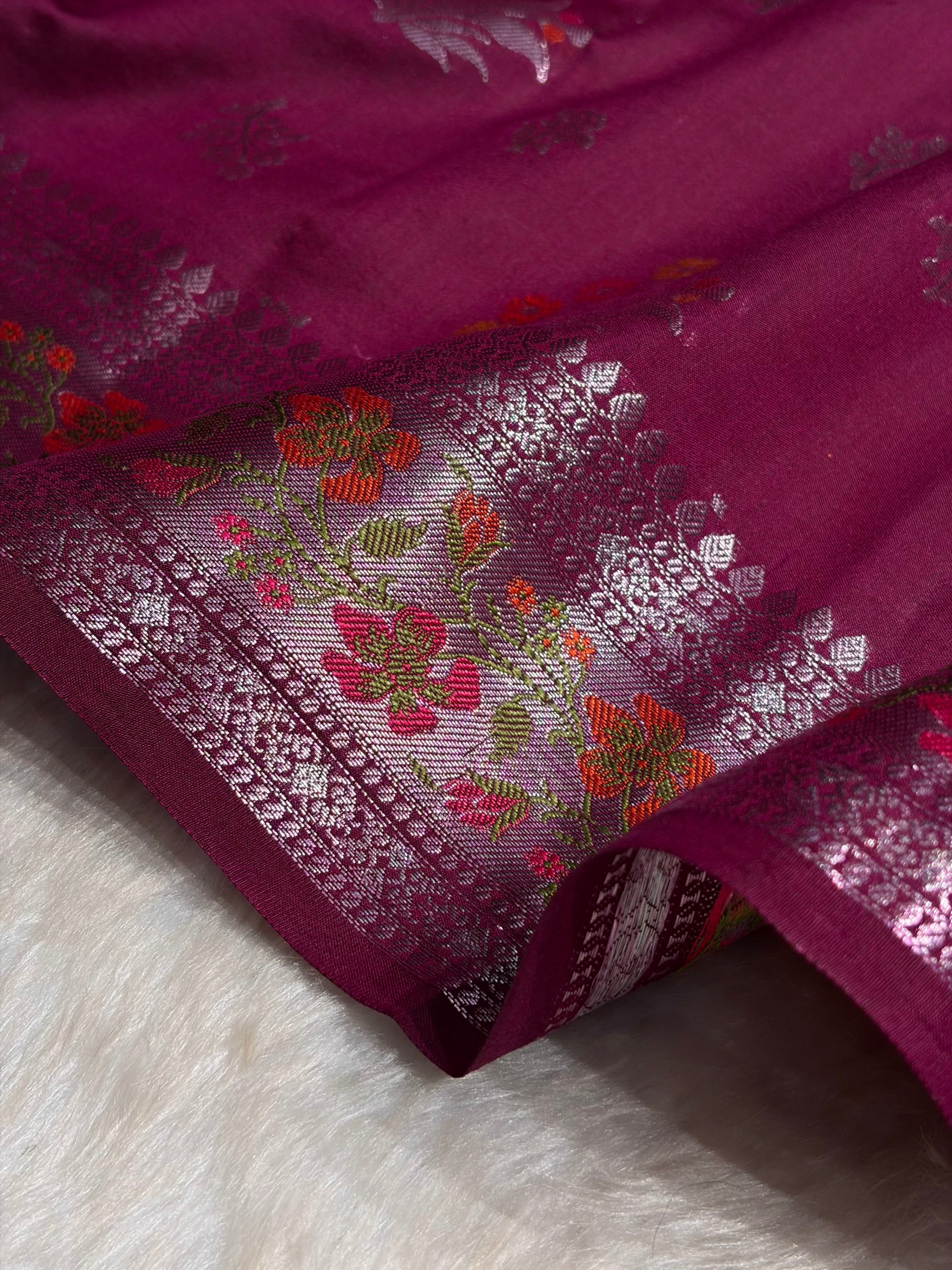 Minakari Wine Shades Pure Chiniya Silk CH-01