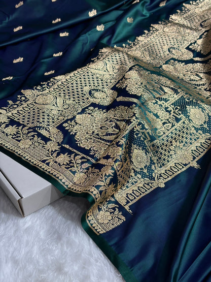 Dark Cross Green Shades Banarasi Boota Pattern Floral Mashru Silk Saree MSM-117