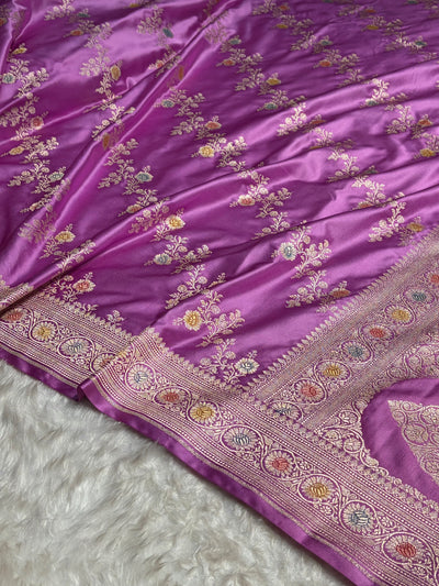 Lavender Minakari Banarasi Cross Mashru Silk Saree MCS01