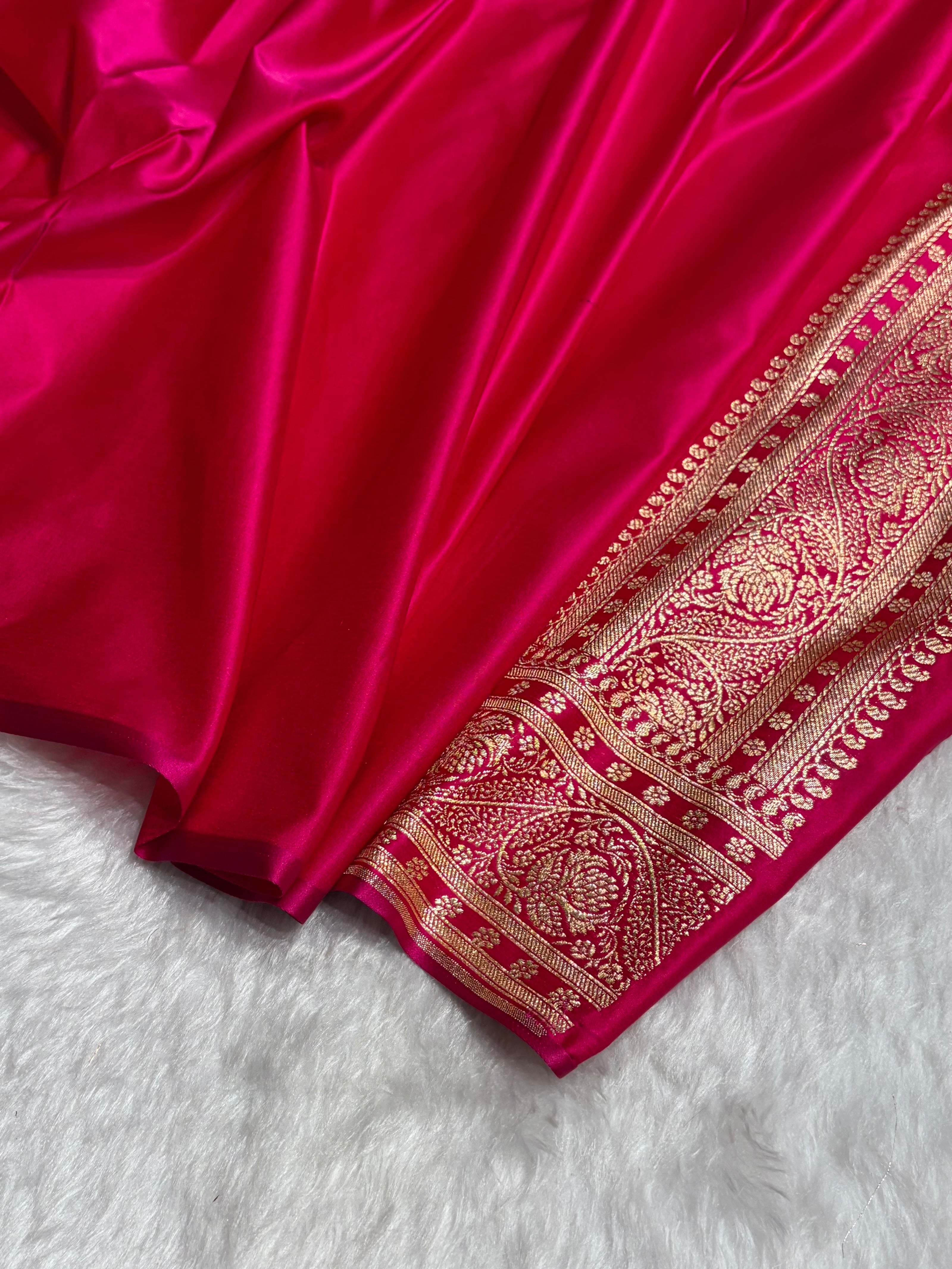 Cross Rani Shades Cross Floral Pattern Satin Katan Silk Saree SK79