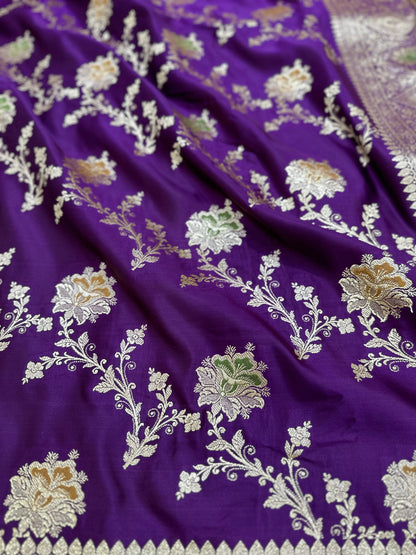 Mashru Katan Meena Silk Saree in Purple Shades.