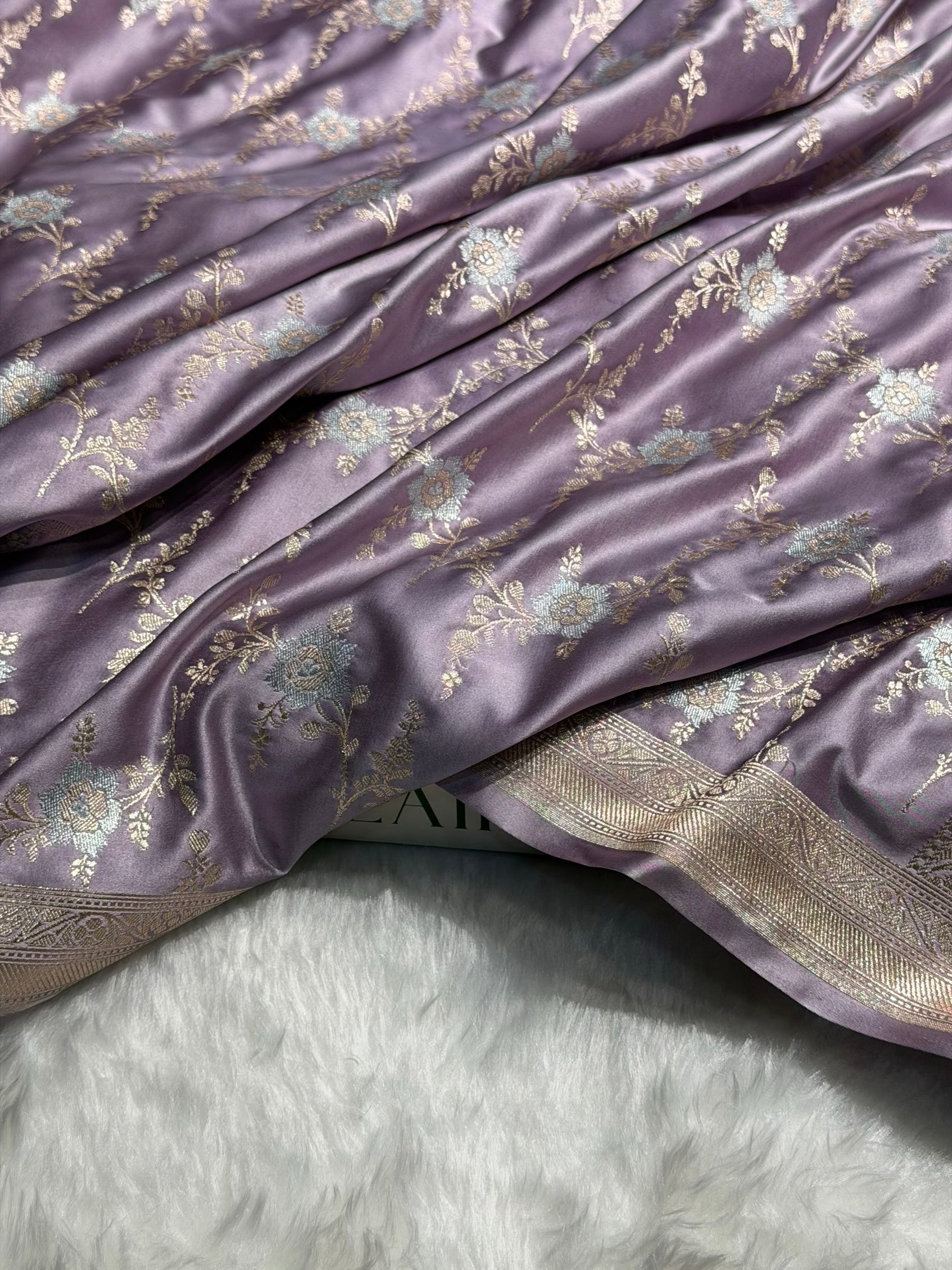 Dusty Lavender Minakari Jaal Mashru Silk Saree MS08