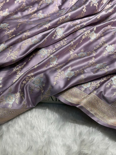 Dusty Lavender Minakari Jaal Mashru Silk Saree MCS08