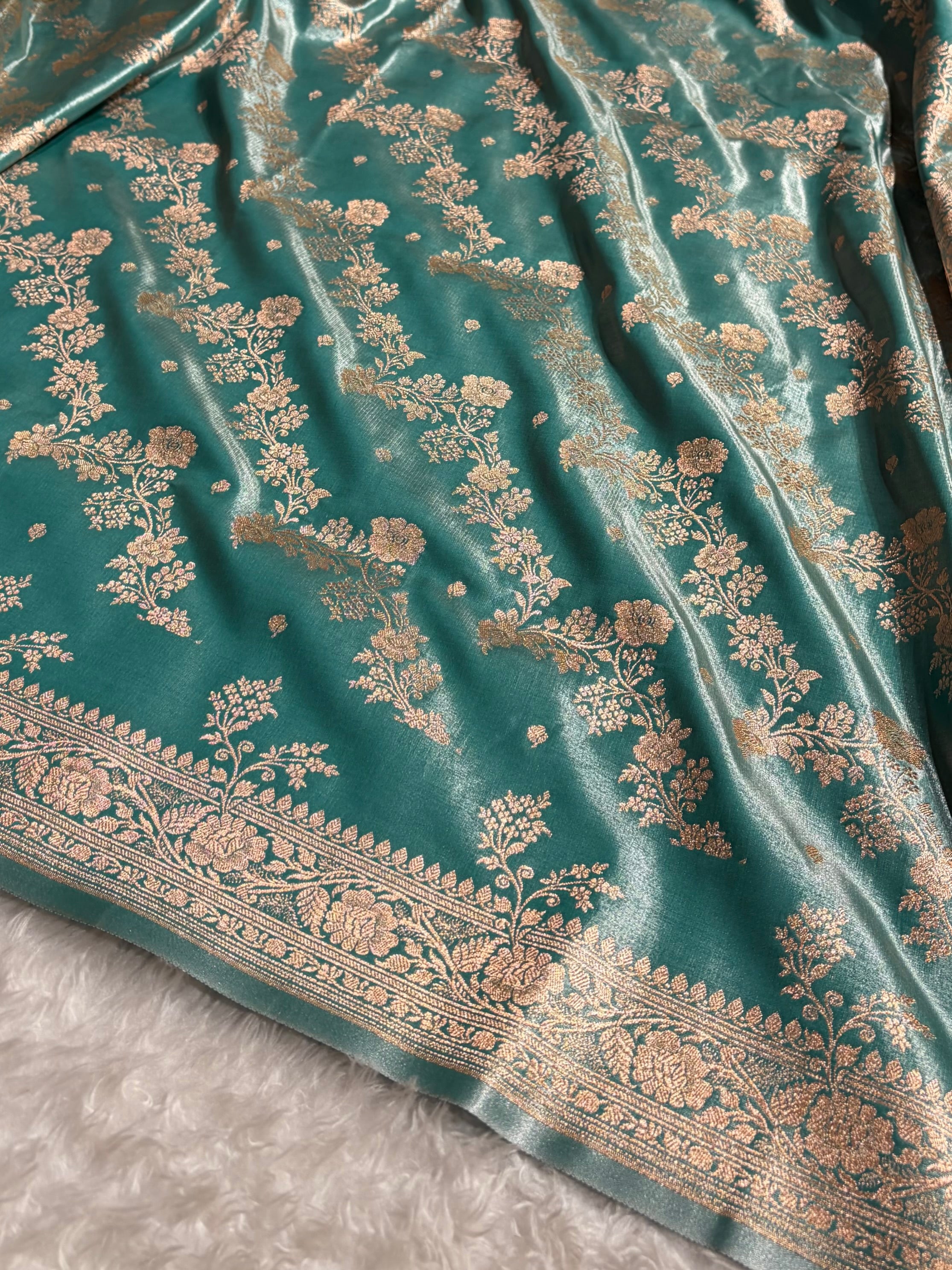 Satin Silk Saree Banarasi Cross with booti In Turquoise Shades SS22