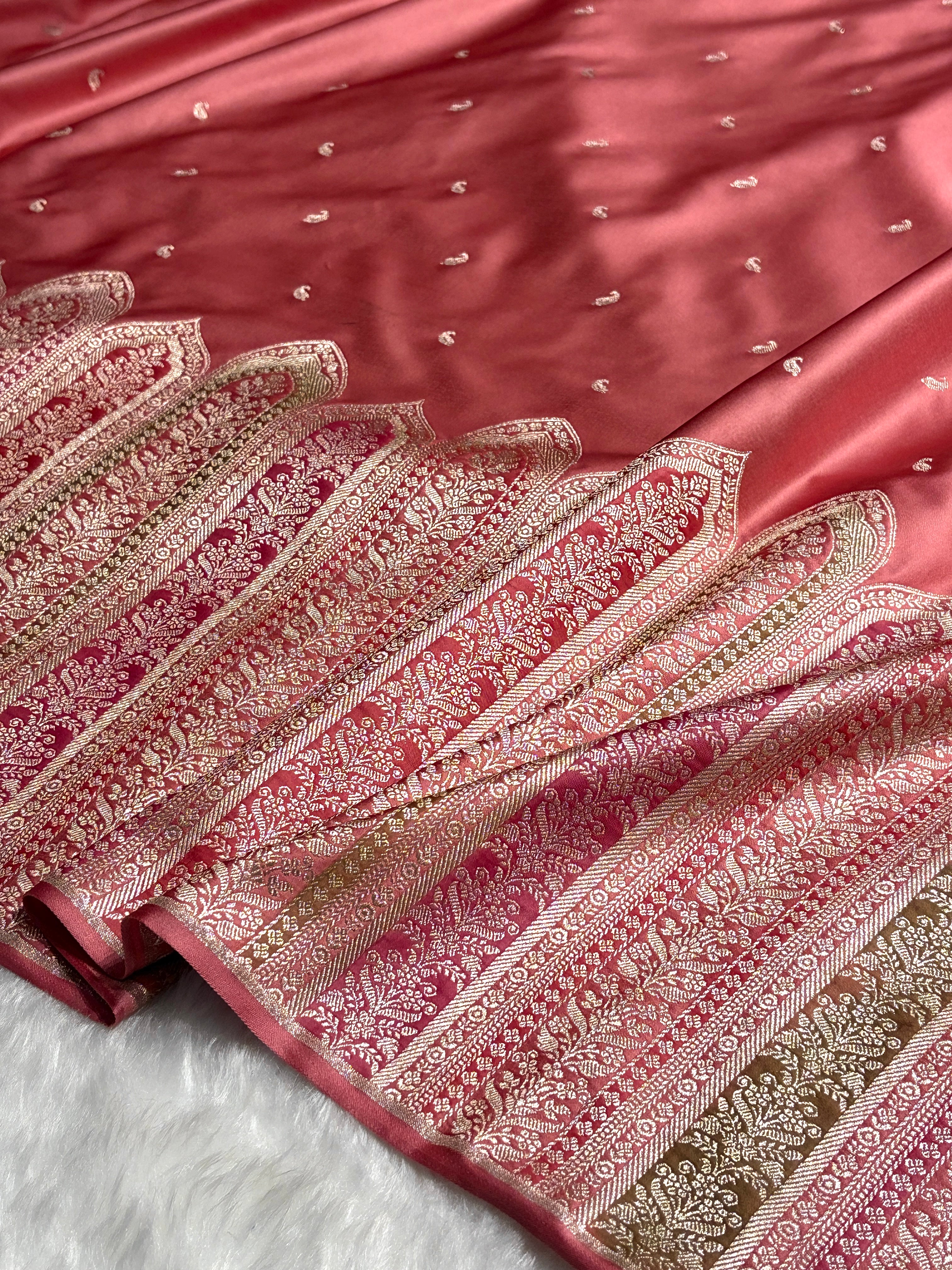 Skirt Border Dusty Peach Minakari Mashru Silk Saree MS13
