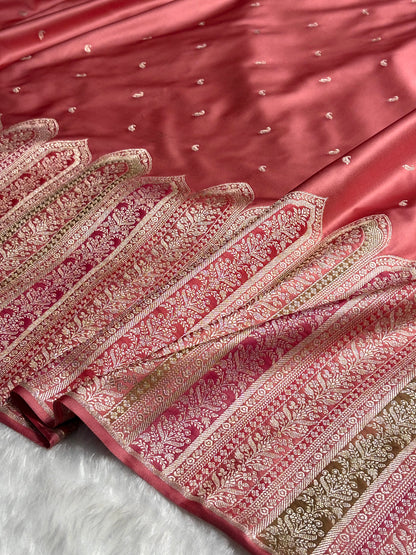 Skirt Border Dusty Peach Minakari Mashru Silk Saree MS13