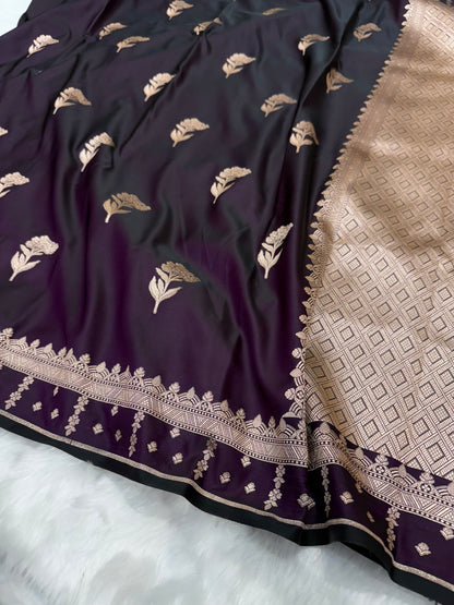 Wine Floral Booti Motif Mashru Silk Saree MSM 08
