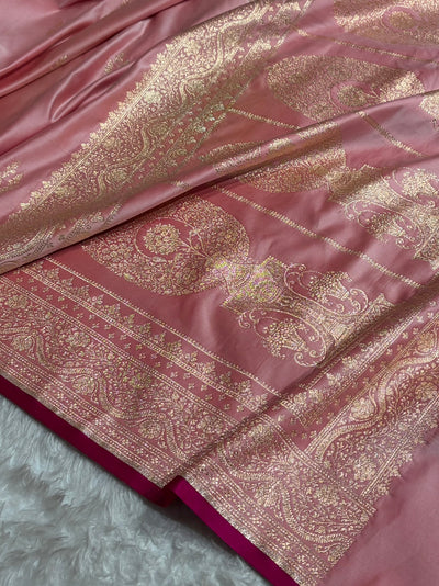 Banarasi Baby Pink Booti Pattern Katan Silk Saree