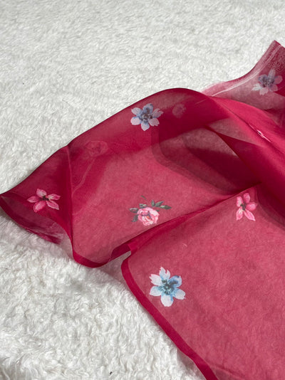 Baby Pink Organza with Pastel Multicolor Florals POP04
