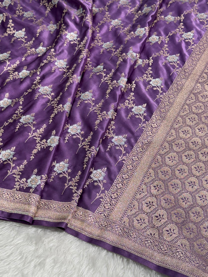 Dusty Lavender Minakari Jaal Mashru Silk Saree