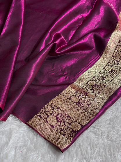 Wine Shades Jaal Pattern Banarasi Satin Silk Saree SS43