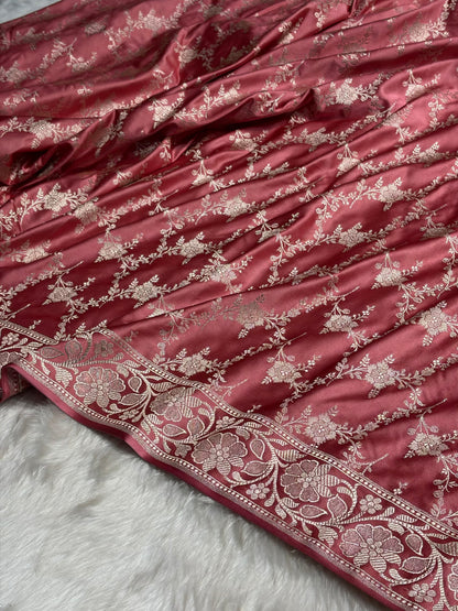 Pink Shades Mashru Silk Banarasi Saree With Jaal Pattern MS71