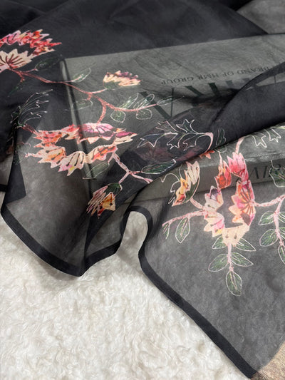 Black Organza with Pastel Multicolor Florals POP02