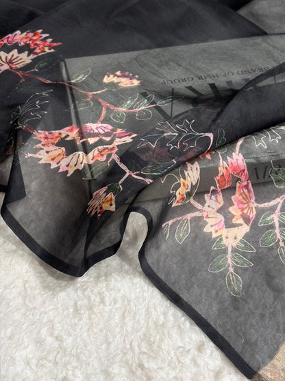 Black Organza with Pastel Multicolor Florals POP02