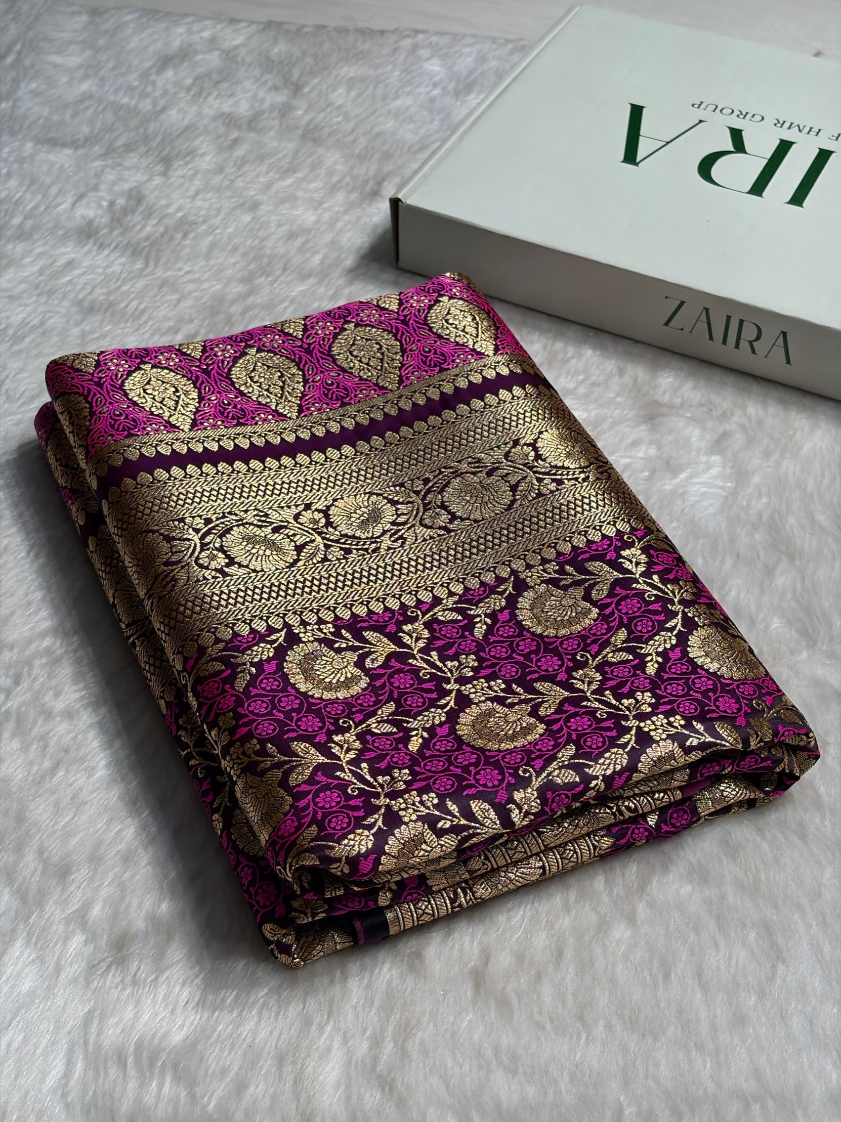 Wine With Pink Tanchoi Satin Katan Silk Saree SKTM-05