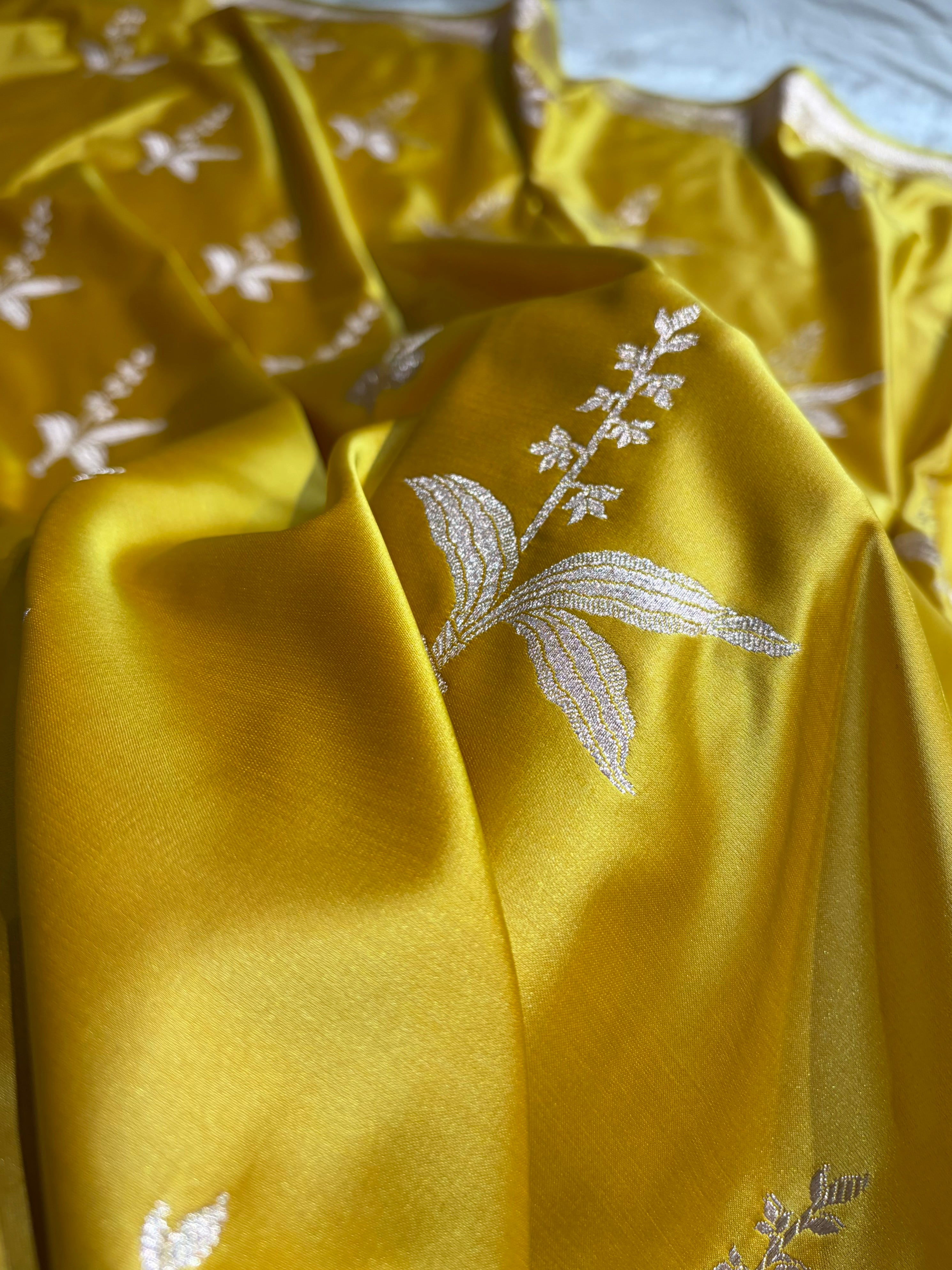 Mustard Floral Motif Mashru Silk Saree MSM-04