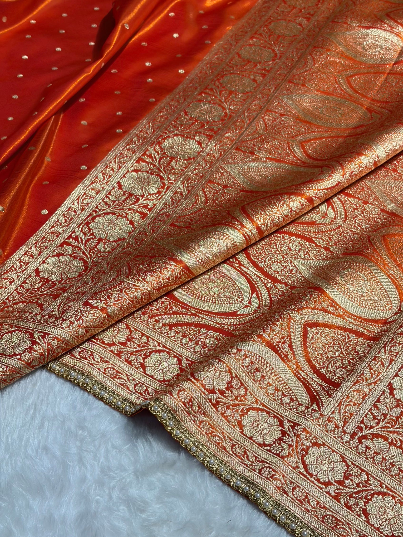 Satin Silk Dot Booti in Orange Shades With Gotta Patti SSGP08