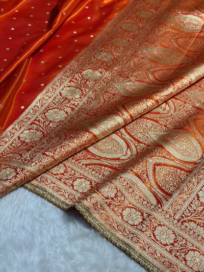 Satin Silk Dot Booti in Orange Shades With Gotta Patti SSGP08