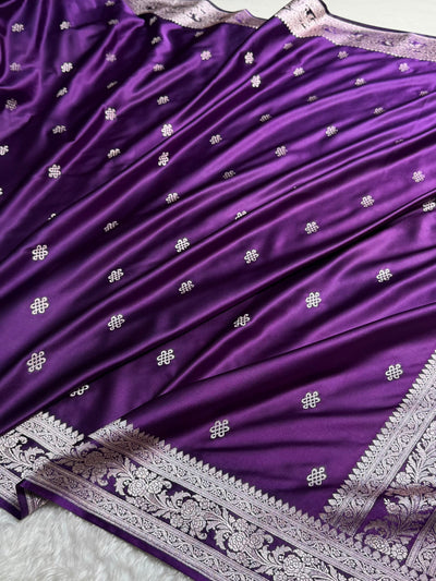 Banarasi Floral Booti Pattern in Purple Shades Floral Mashru Silk Saree MCS101