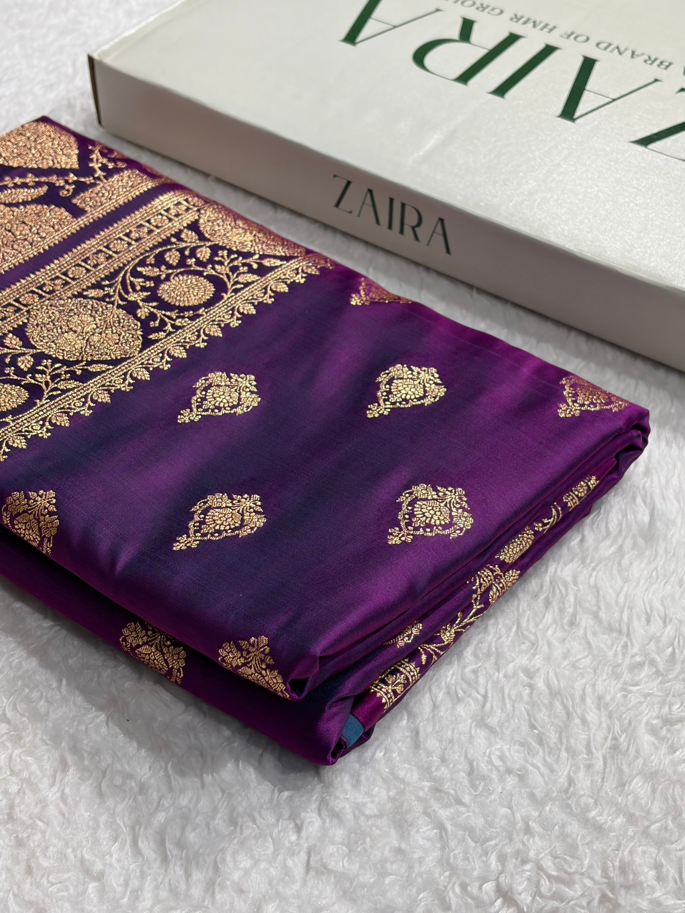Banarasi Satin Katan Saree With Boota in Purple Shades SK98