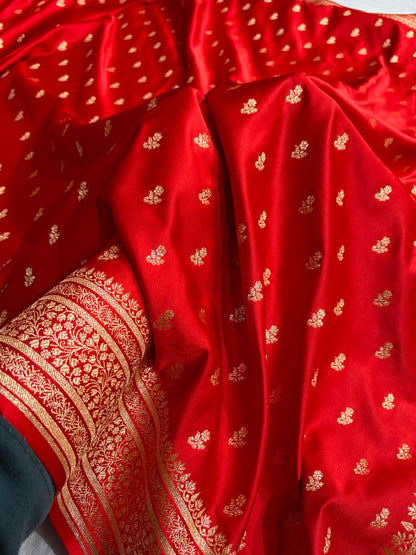 Banarasi Satin Katan Saree With Boota in Red Shades SK89