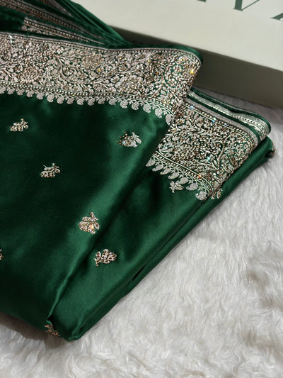 Bottle Green With Swarovski Work Booti Mashru Silk Saree BMCS40