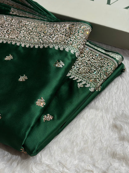 Bottle Green With Swarovski Work Booti Mashru Silk Saree BMS40