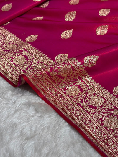 Cross Magenta Shades Booti Pattern Banarasi Satin Silk Saree SS58