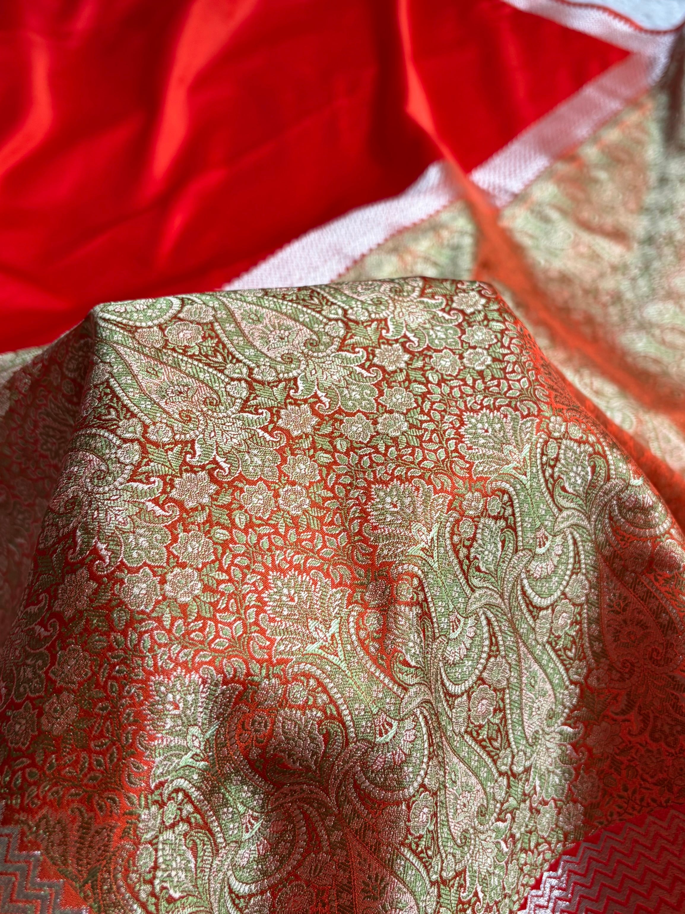 Premium Banarasi Satin Katan Saree Plain With Tanchoi Blouse in Orange Shades SK129