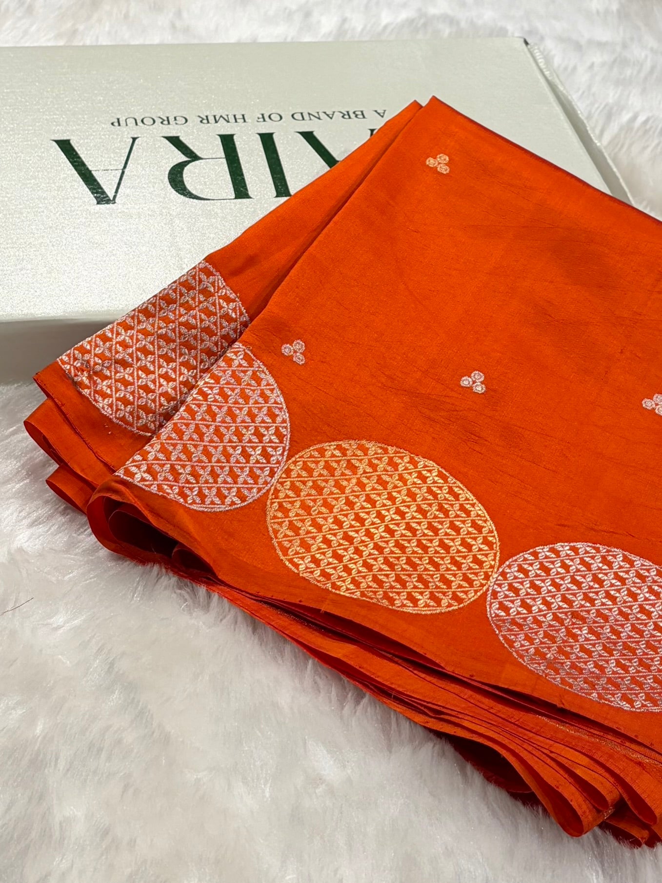 Banarasi Orange Shades Handwoven Pure Paper Silk Saree RM-87