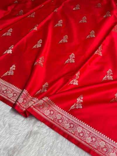 Red Boota With Floral Border Mashru Silk Saree MSM-97