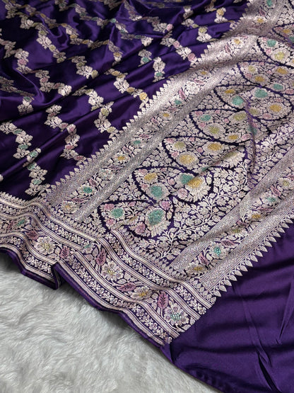 Purple Shades Banarasi Minakari Mashru Silk Saree With Cross Pattern MS02