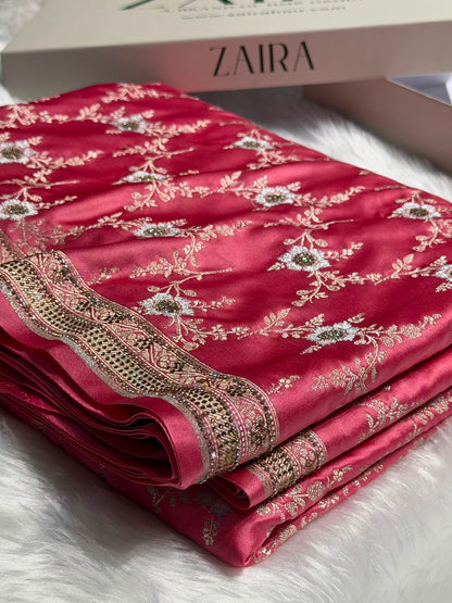 Peach Bananasi Jaal Mashru Silk Saree with Swarovski Work BMCS08