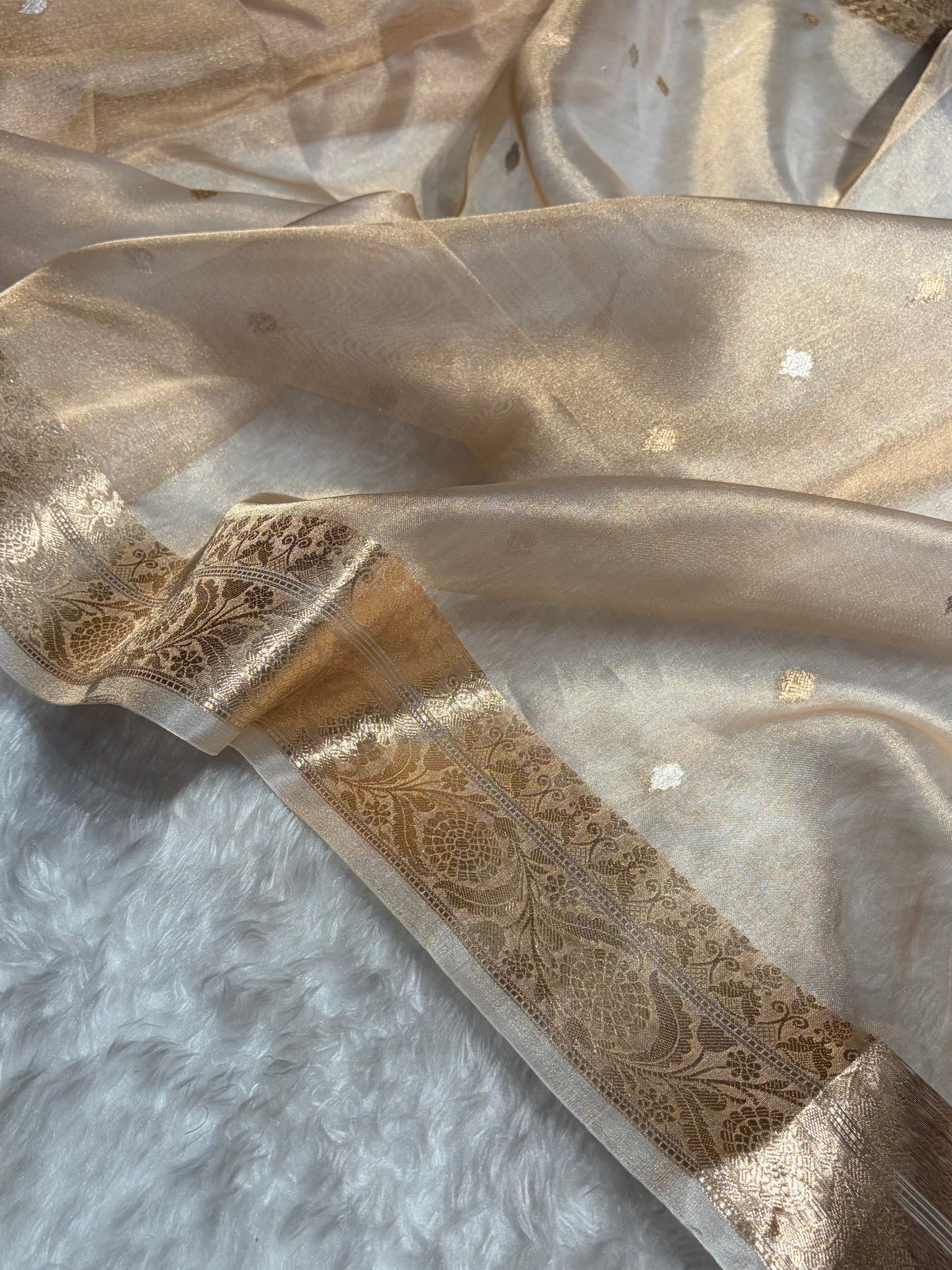 Tusser Floral Shades Pure Tissue Handloom Silk Saree PT-32