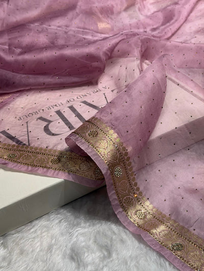 Dusty Lavender Shades Bananasi Birdal Pure Oragnza Saree with Swarovski Work and Brocade Blouse BPO-44