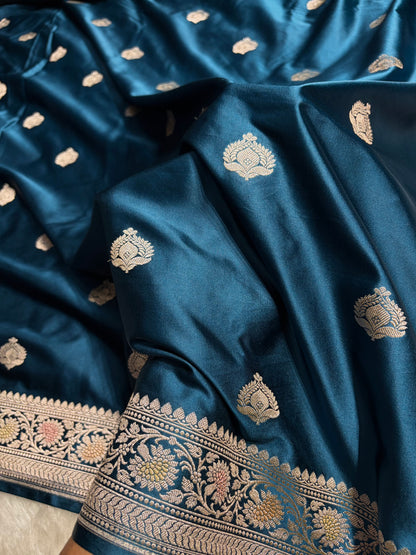 Dark German Blue Minakari Boota Mashru Silk Saree MS16