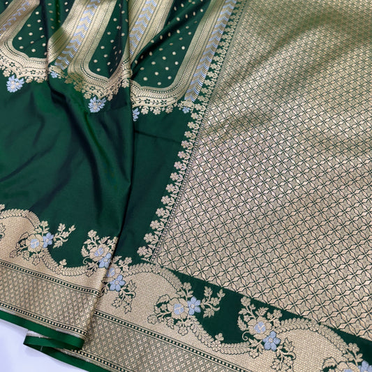 Bottle Green Unique Sona Rupa Blended Katan Silk