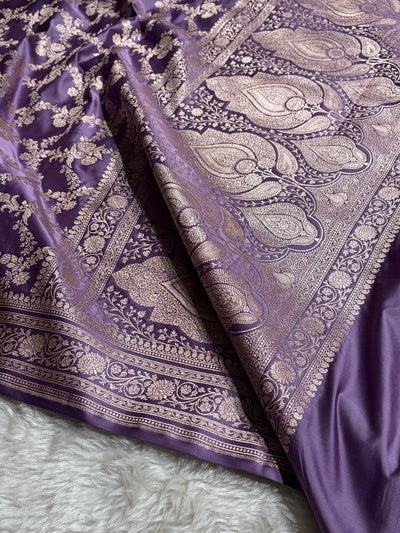 Dark Lavender Shades Banarasi With Floral Jaal Pattern Mashru Silk Saree MSM-130