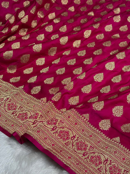 Rani Katan Silk Saree In Boota Floral Motif