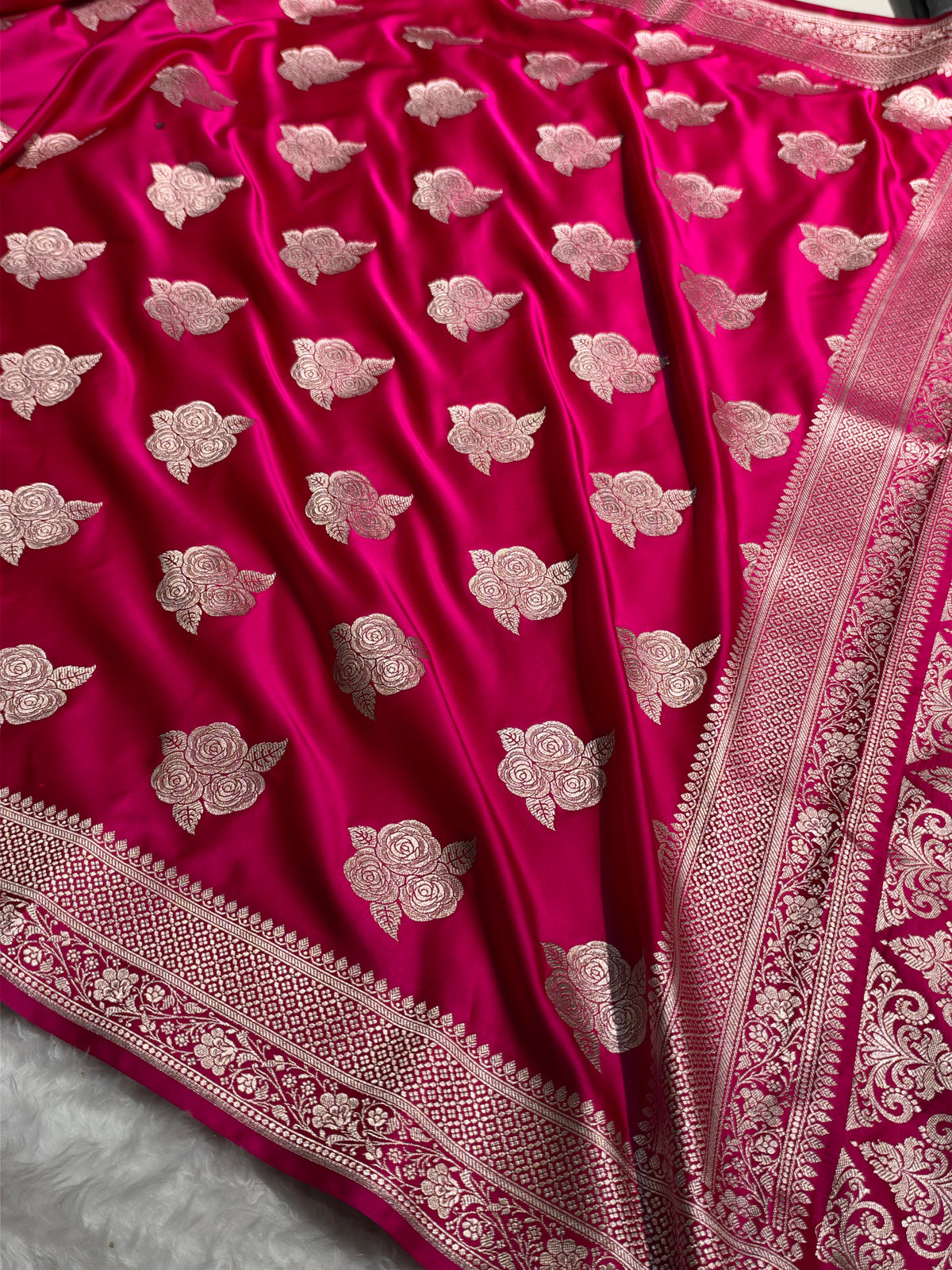 Rani Pink Shades in Rose Motif Pattern Mashru Silk Saree MSM-142