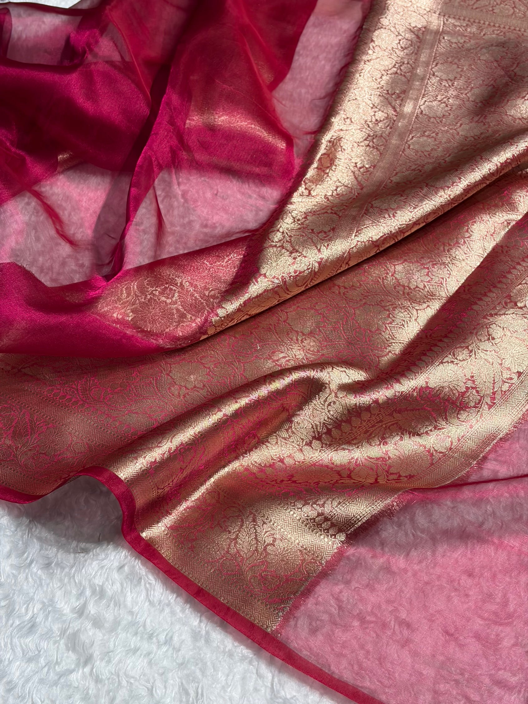Banarasi Pink Shades Pure Tissue Silk Saree PT-60