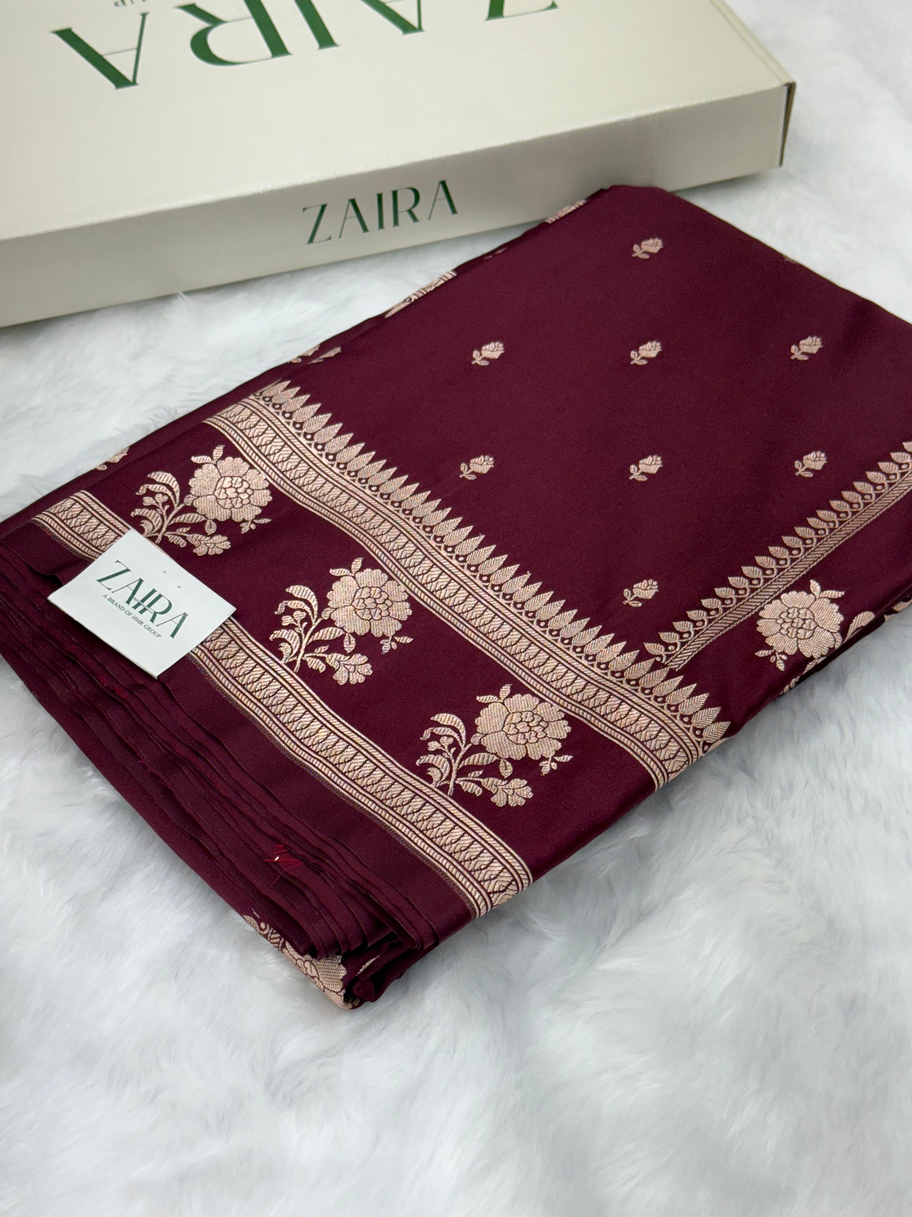 Chocolate shades Booti Mashru Silk Banarasi Saree