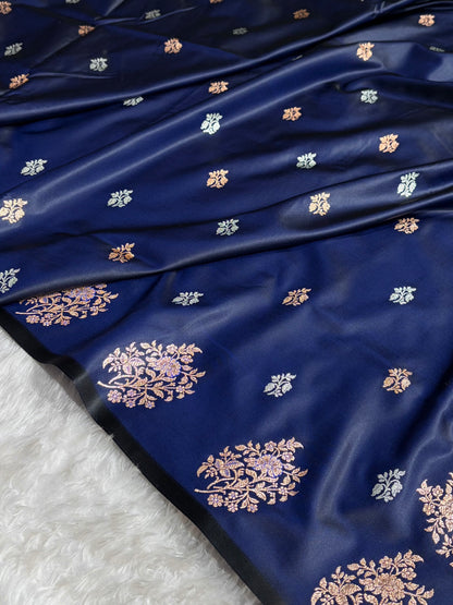 Peacock Shades Banarasi With Floral Border Mashru Silk Saree MSM-126