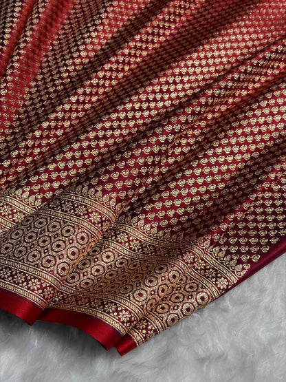 Reddish Magenta Pattern Satin Katan Silk saree SK37