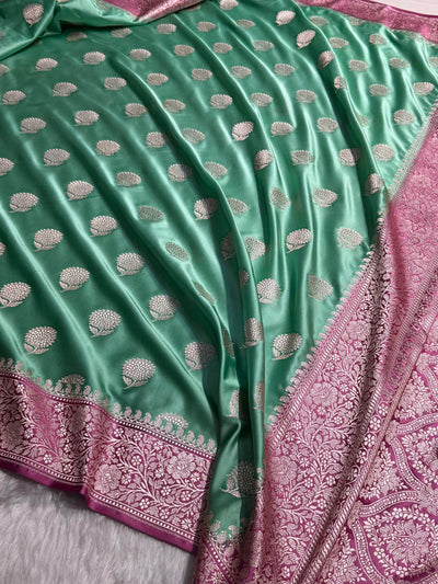 Contrast Sea Green / Copper Tree Boota Mashru Silk Saree MCS19