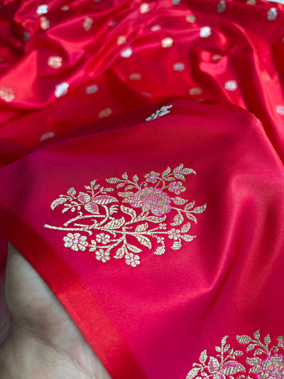 Cross Red Shades Banarasi With Floral Border Mashru Silk Saree MSM-126